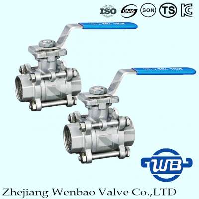 3PC Female Threaded Stainless Steel 304 Manual Ball Valve Dn50